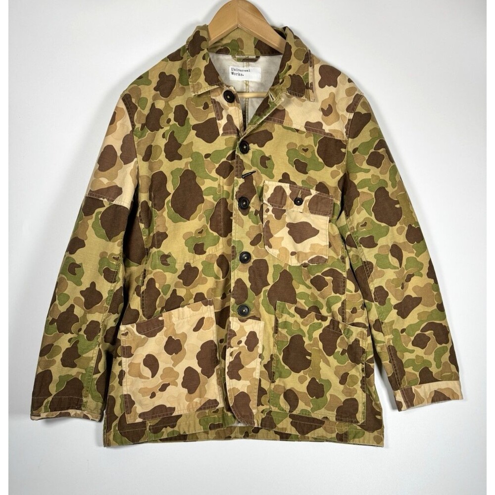Universal Works Chore Jacket Mens Large Brown Camo Patchwork Utility‎ Workwear